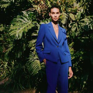 Zara Fitted Shoulder Pad Royal Blue Blazer with Pockets  - SZ 4